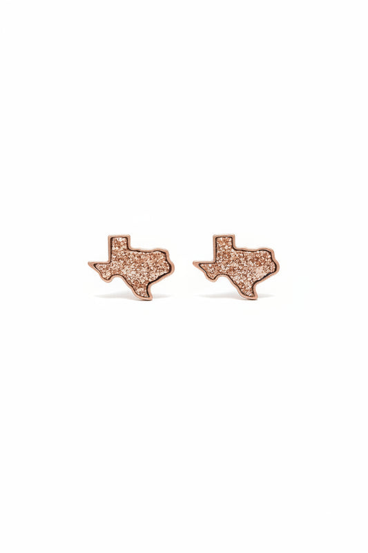 Earrings - Studded - Rose Gold Druzy Texas State - #1054