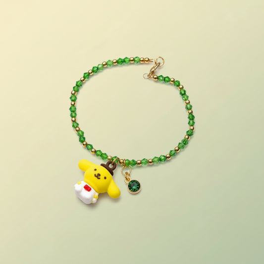 Handmade - Beaded Bracelet with Pompompurin Charm and Green Jewel