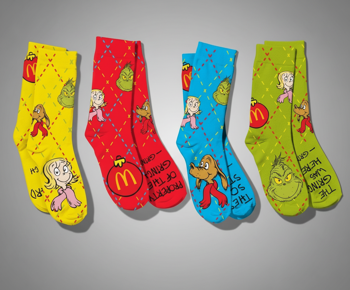 Limited Edition - McDonald's Grinch Meal Themed Socks