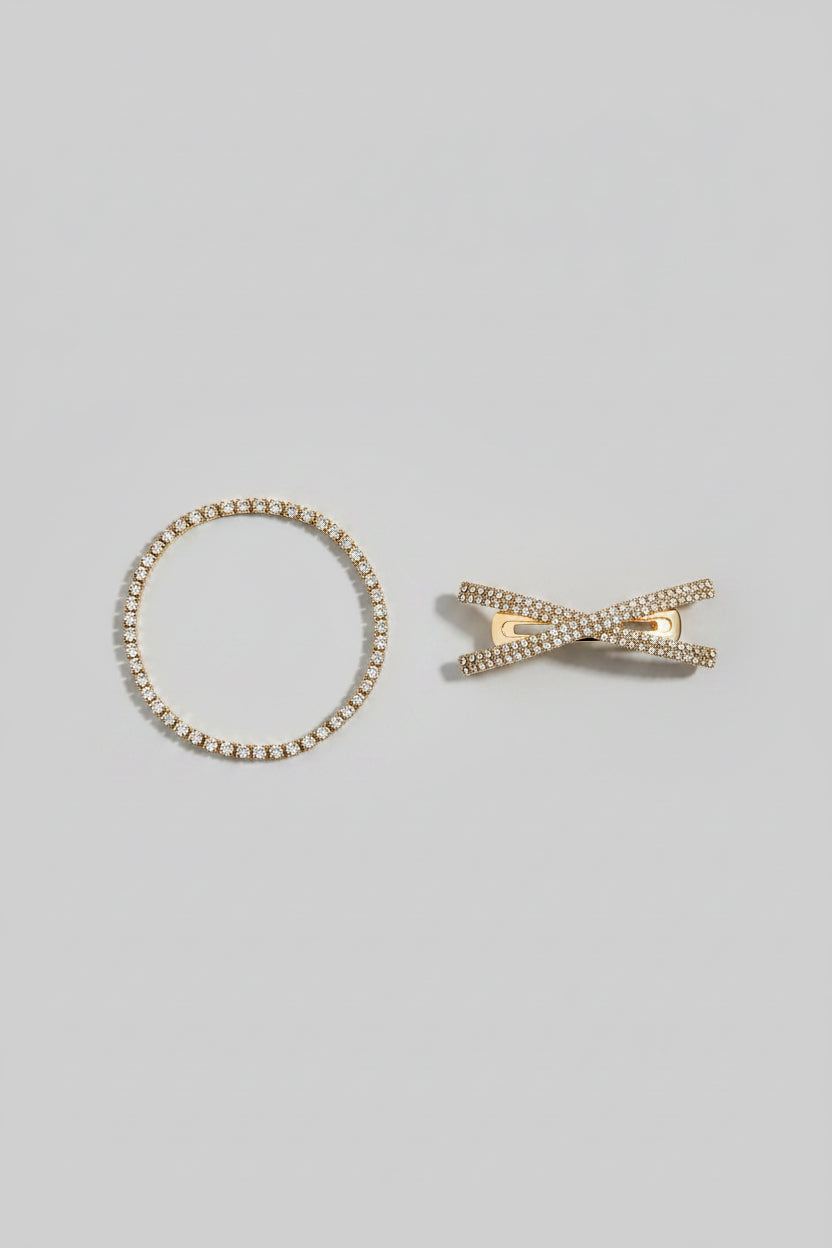 Bracelet - 2PC Set - Stretch Rhinestone with "X" Rhinestone Hair Clip - #1057