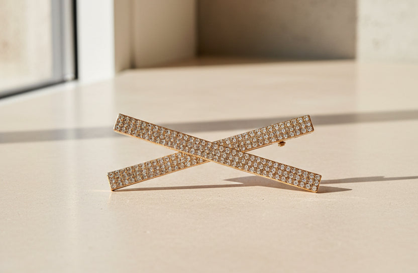 Bracelet - 2PC Set - Stretch Rhinestone with "X" Rhinestone Hair Clip - #1057