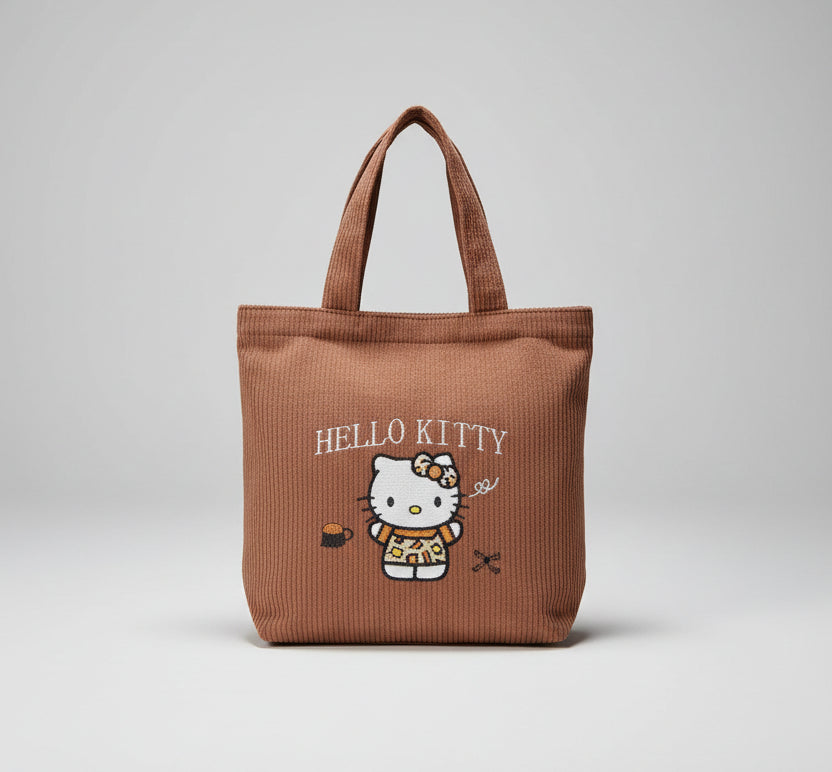 Tote - Hello Kitty - Brown Corduroy - Zippered Closure