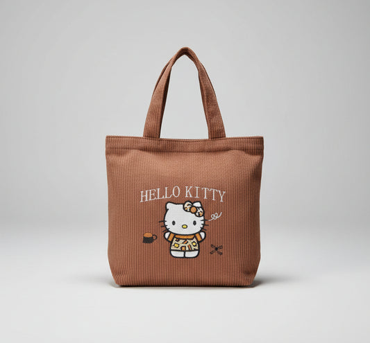 Tote - Hello Kitty - Brown Corduroy - Zippered Closure