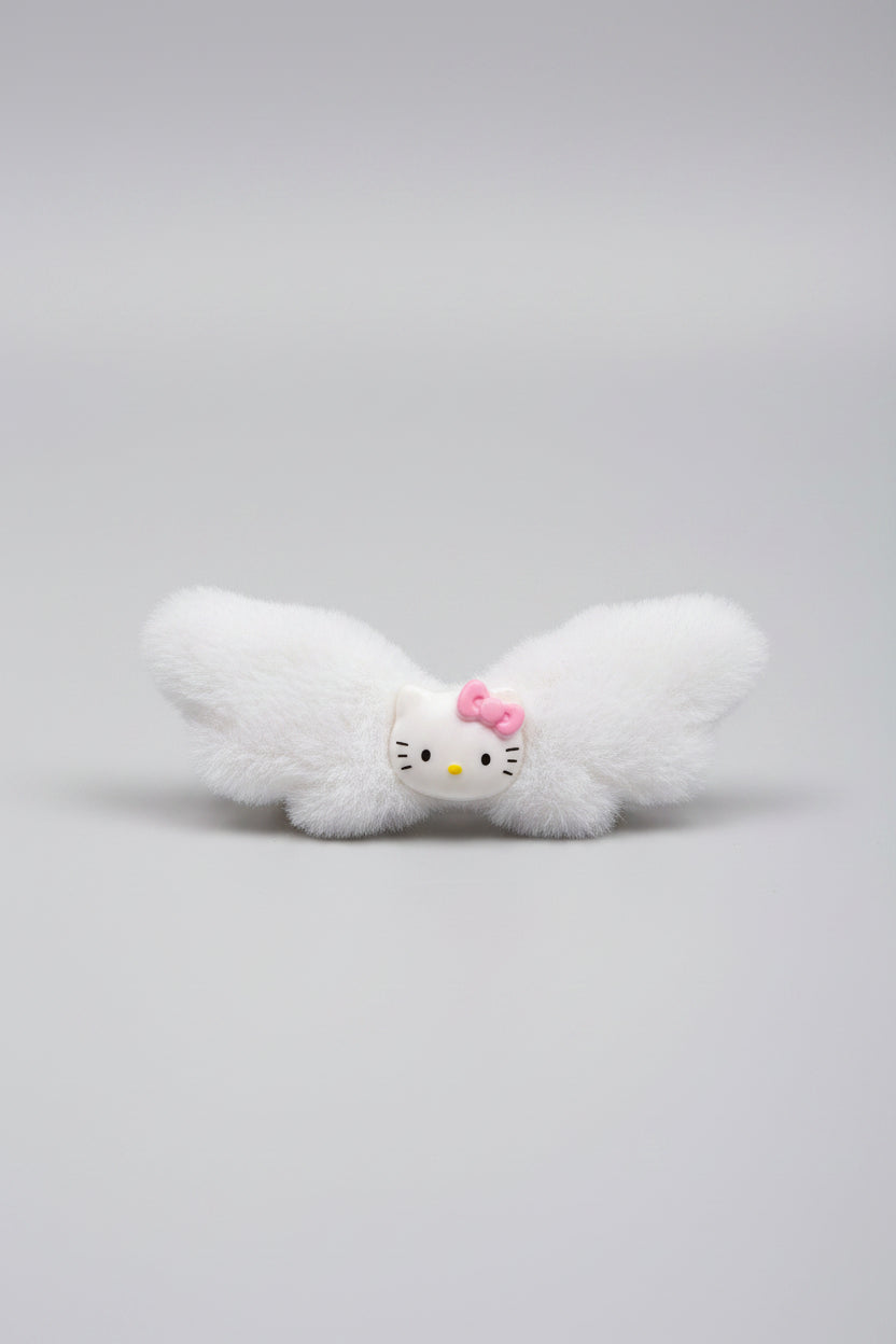 Hair Clip - Hello Kitty - White Furry Wings - #1089