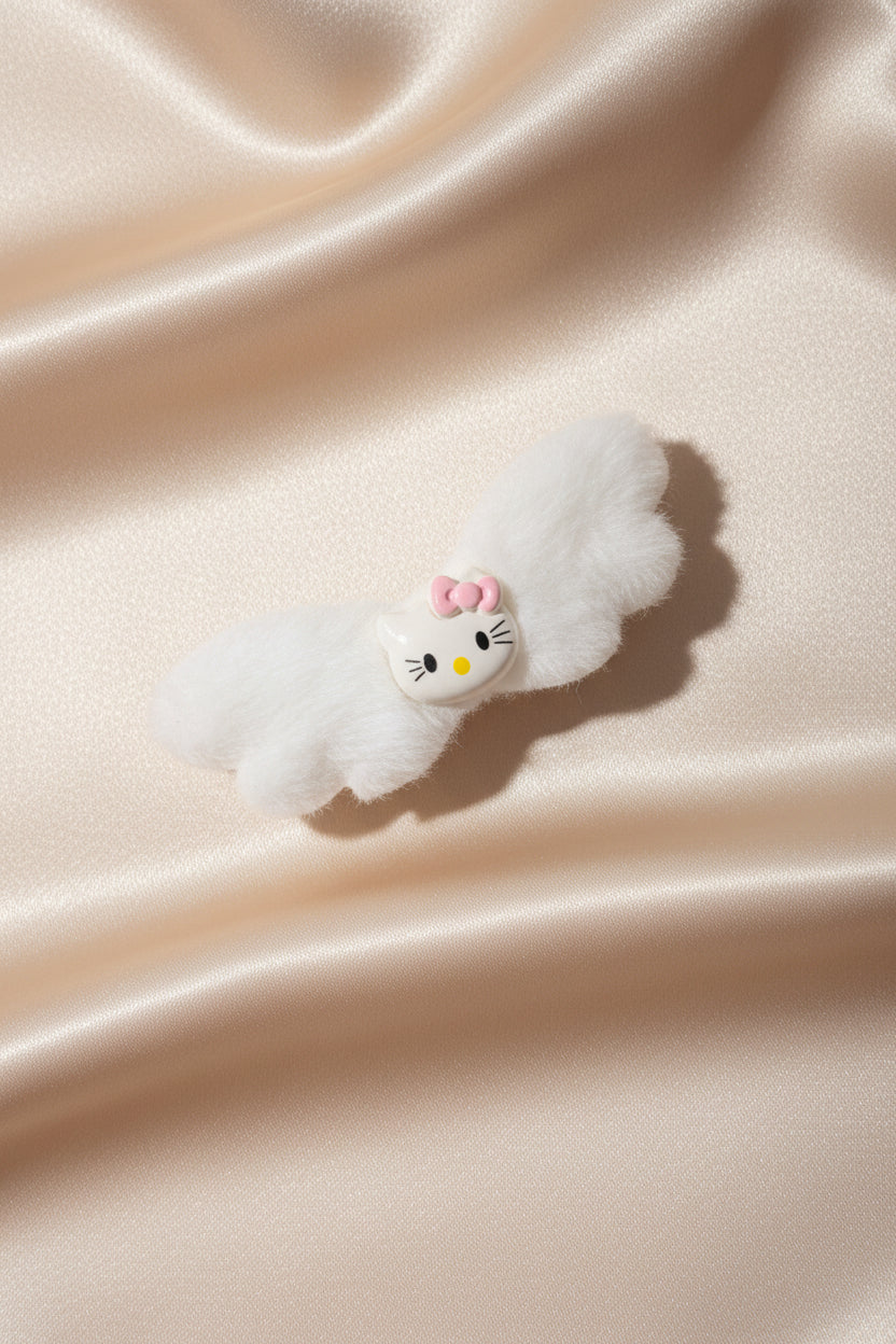 Hair Clip - Hello Kitty - White Furry Wings - #1089