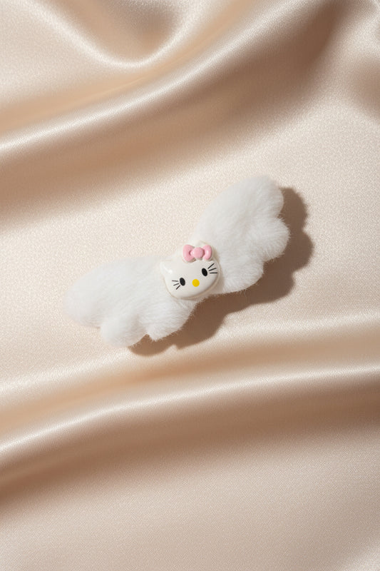 Hair Clip - Hello Kitty - White Furry Wings - #1089