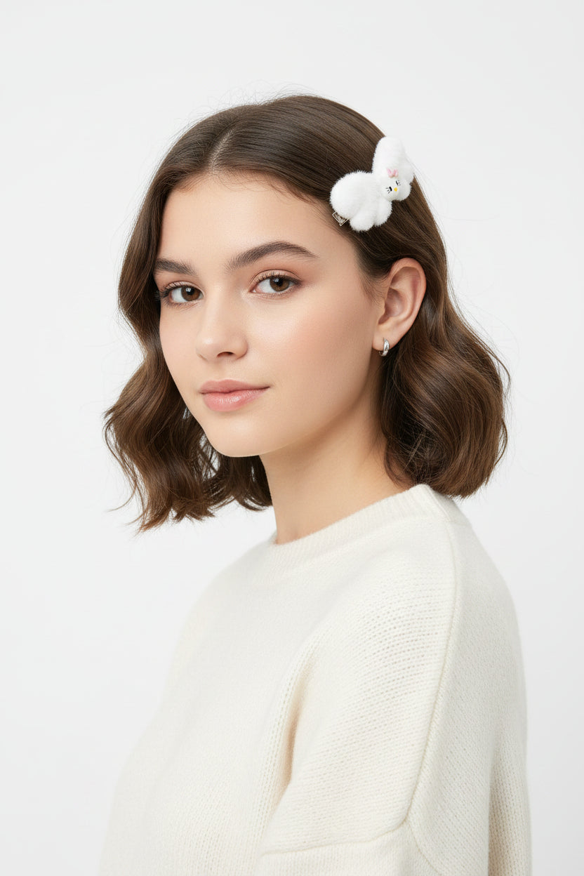 Hair Clip - Hello Kitty - White Furry Wings - #1089