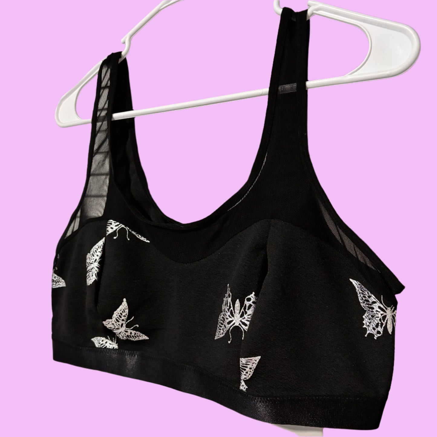 Bra - Mesh Outline with Shiny Silver Butterfly Design