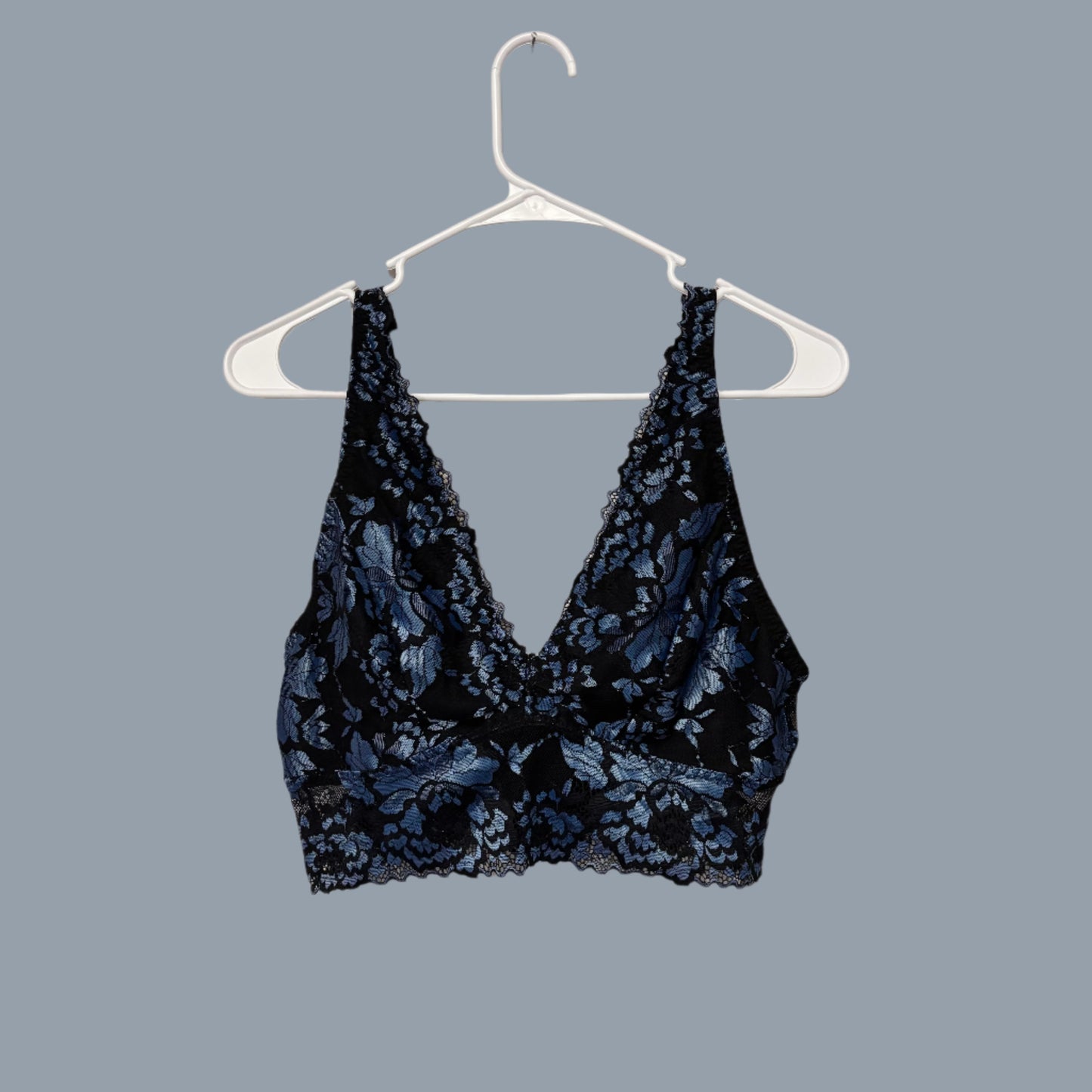 Bra - Unbranded - Plunge Front - Blue Floral Lace