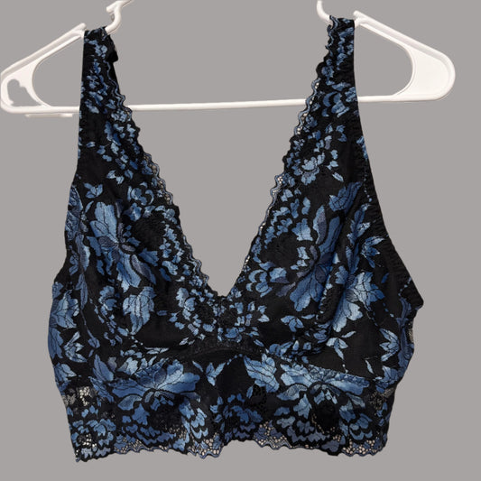 Bra - Unbranded - Plunge Front - Blue Floral Lace