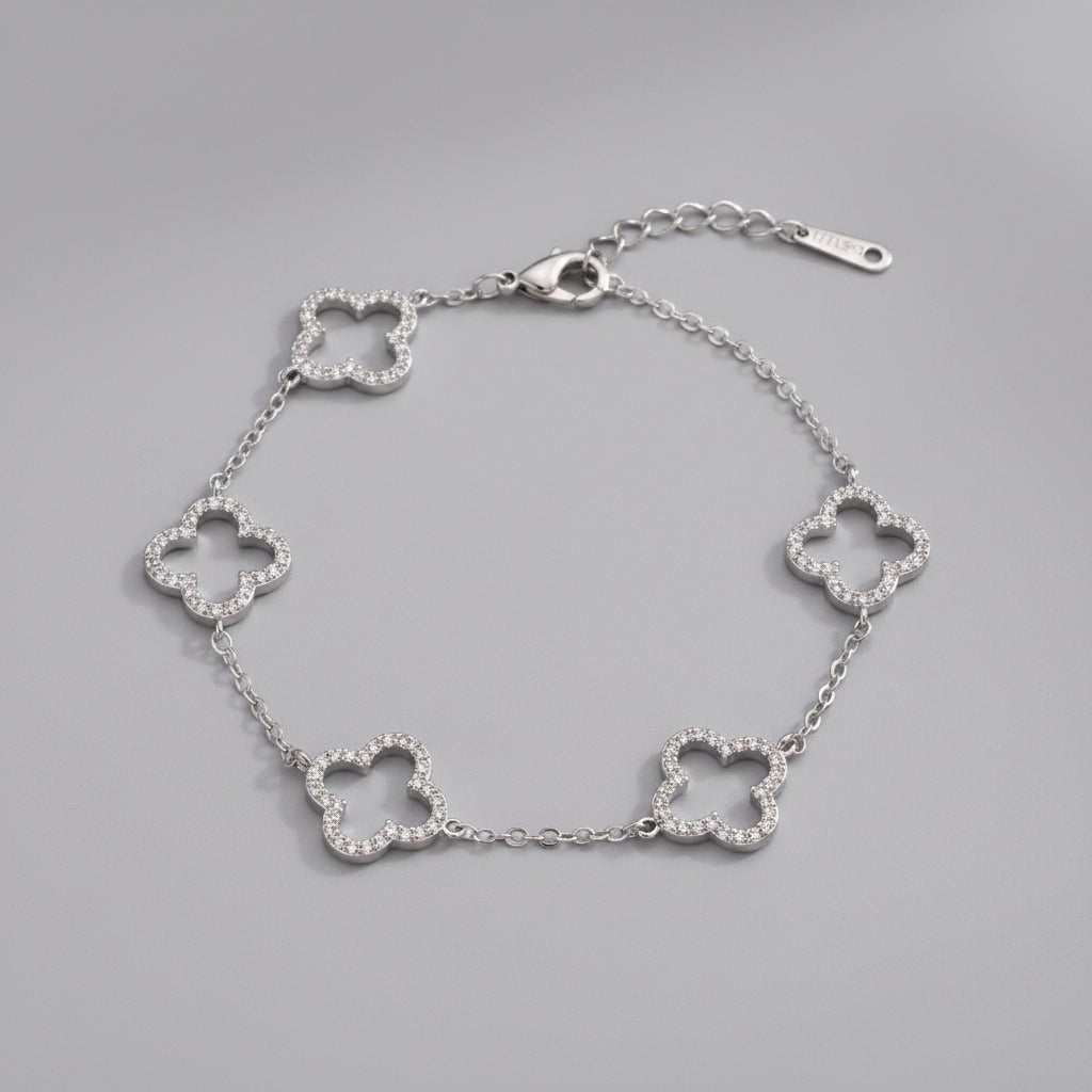 Bracelets - 14K - Cubic Zirconia - Hollow Clover - Gold or Silver Tone