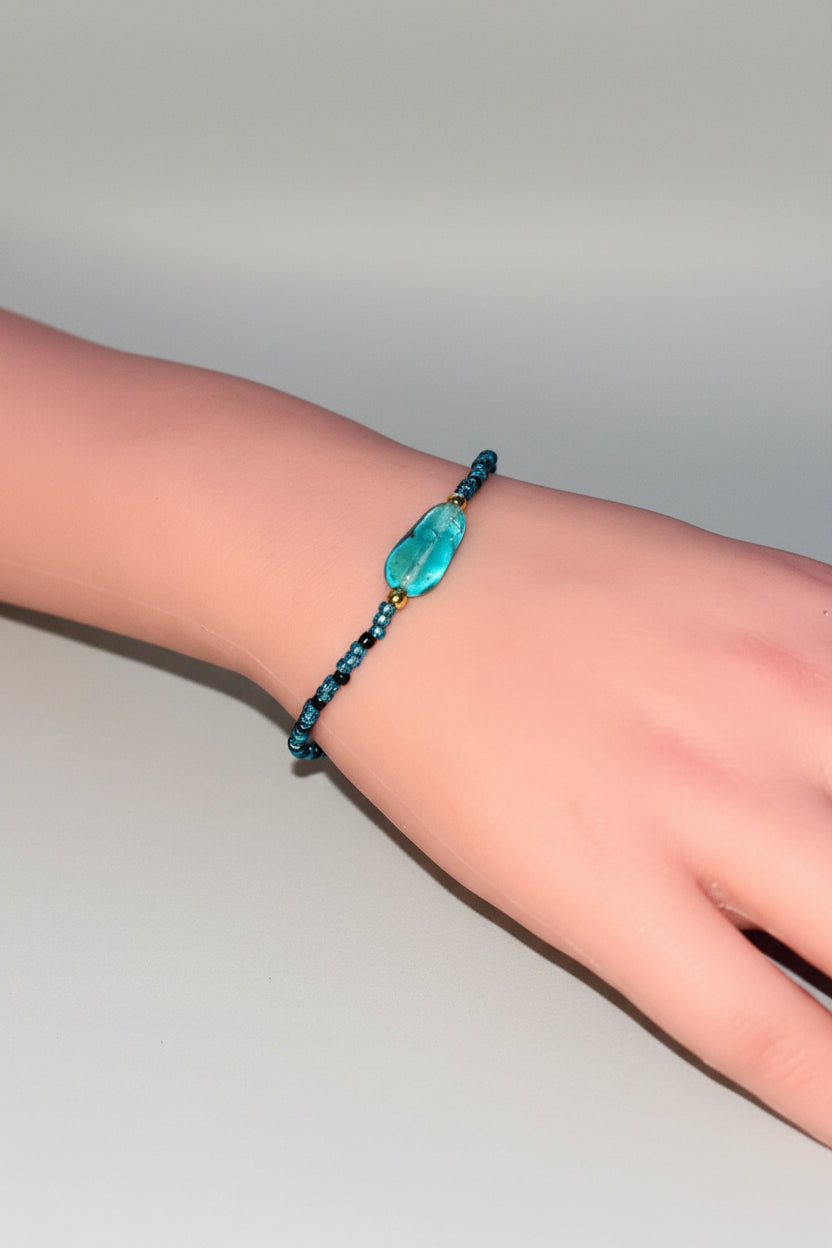 Bracelet - Vibrant Turquoise with Blue and Black Seed Beads and Lobster Closure