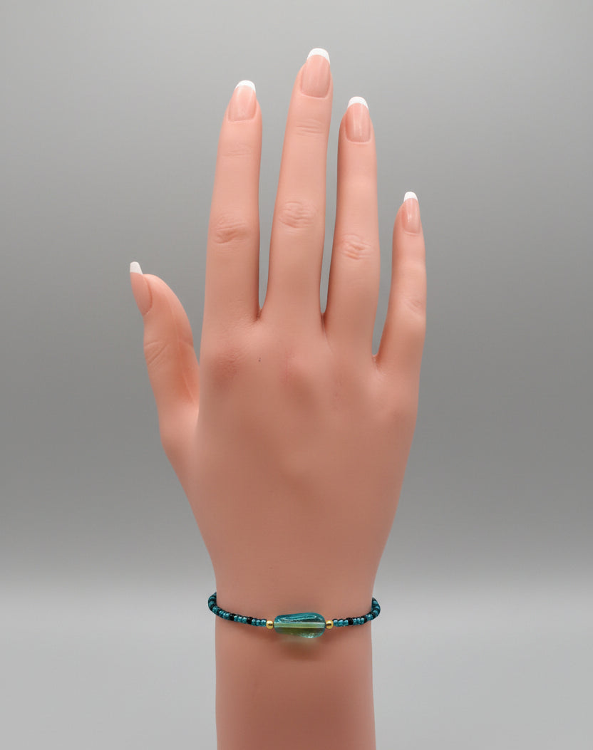 Bracelet - Vibrant Turquoise with Blue and Black Seed Beads and Lobster Closure