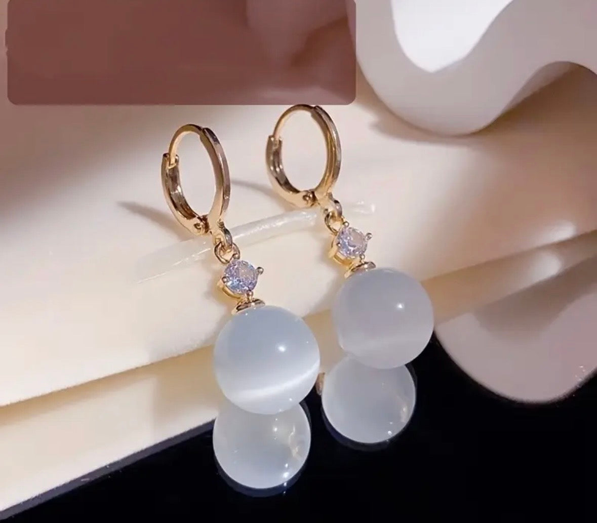 Earrings - White Cat Eye Stone Drop