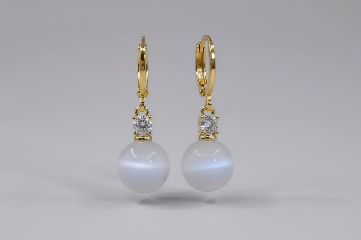 Earrings - White Cat Eye Stone Drop