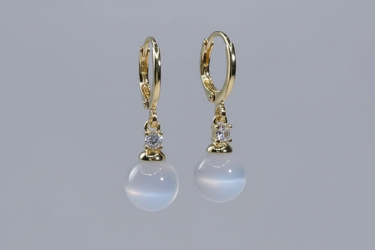 Earrings - White Cat Eye Stone Drop