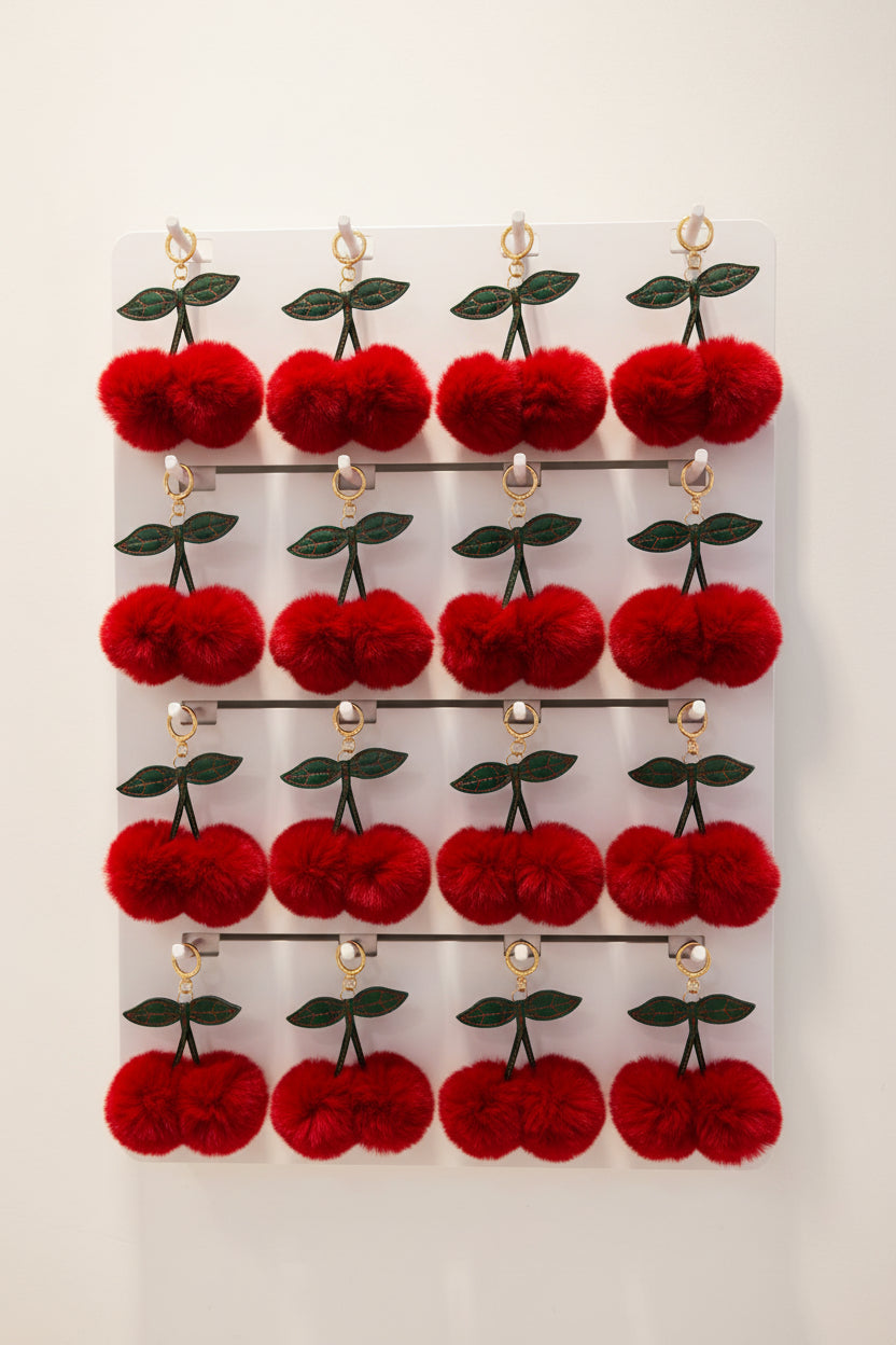 Keychain - Cherries on a Stem with Gold Alloy Ring