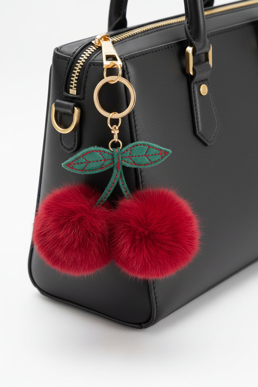 Keychain - Cherries on a Stem with Gold Alloy Ring