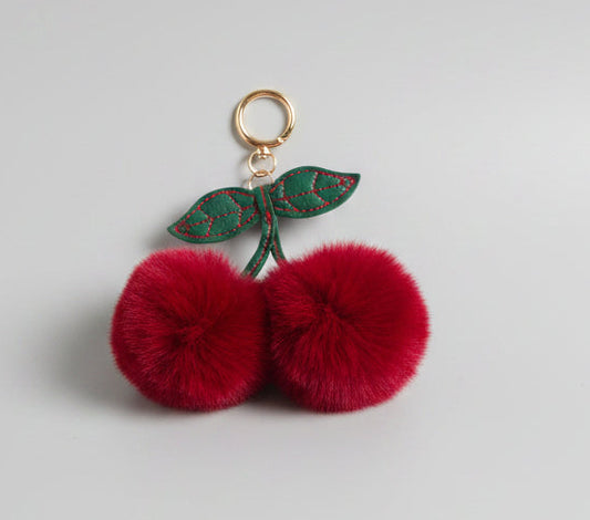 Keychain - Cherries on a Stem with Gold Alloy Ring