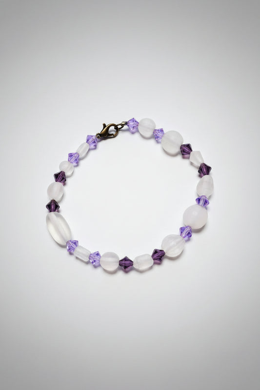 Bracelet - Frosted White Beads mixed with Faceted Plum and Lavender Beads