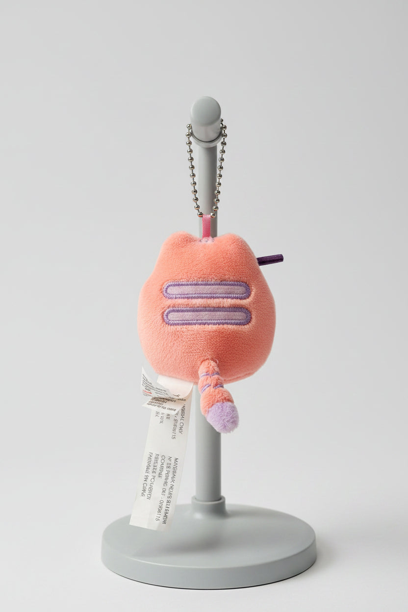 Purse Charm - Fluffy Pink Kitty Cat holding Purple Cupcake