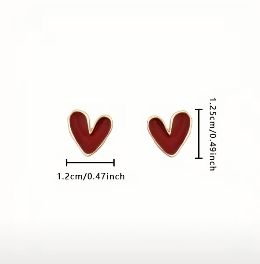 Elegant Red Heart Stud Earrings