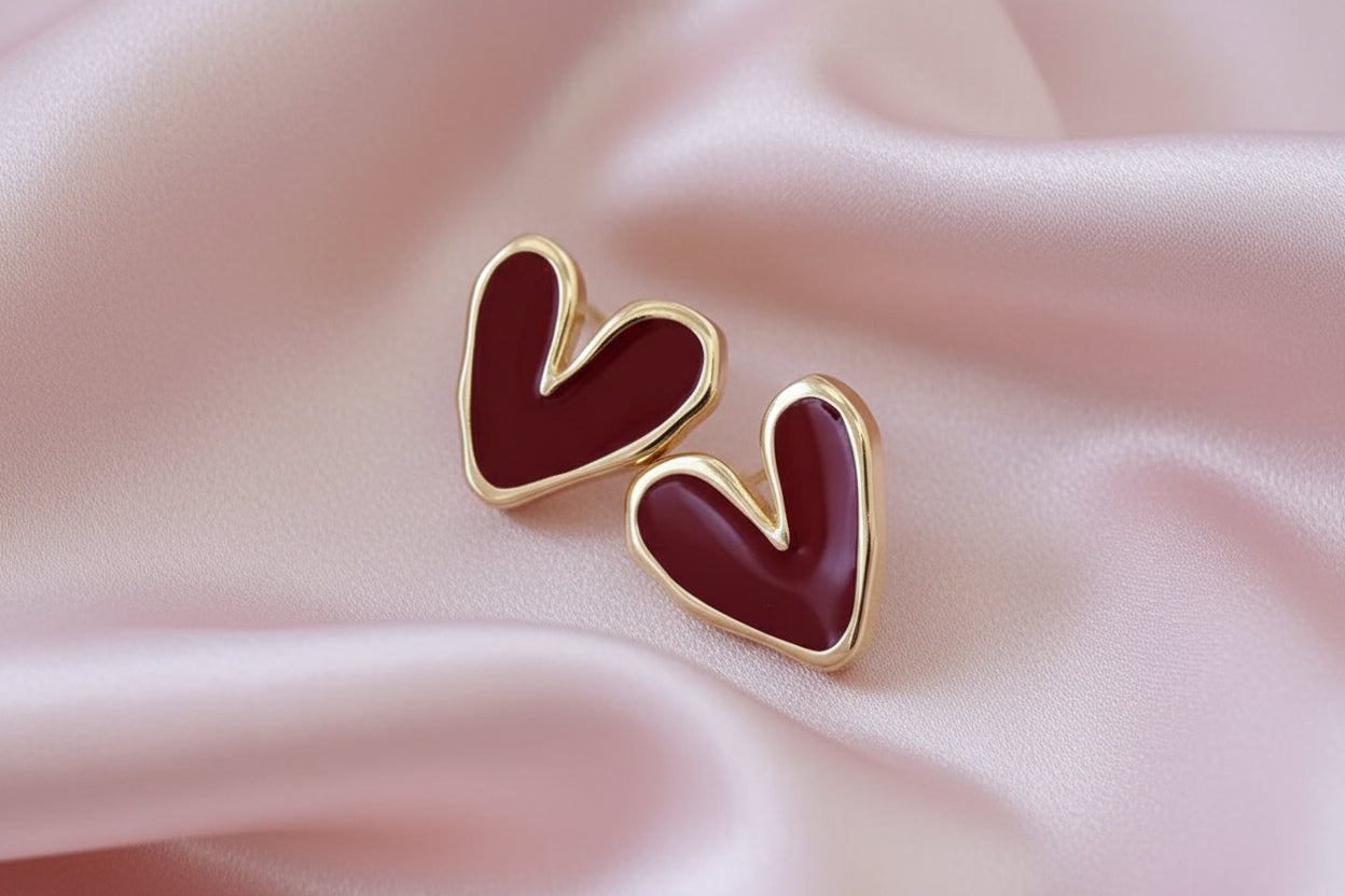 Elegant Red Heart Stud Earrings