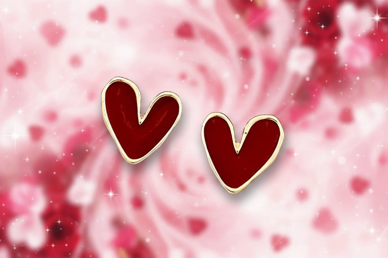 Elegant Red Heart Stud Earrings