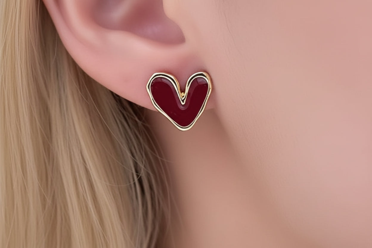 Elegant Red Heart Stud Earrings