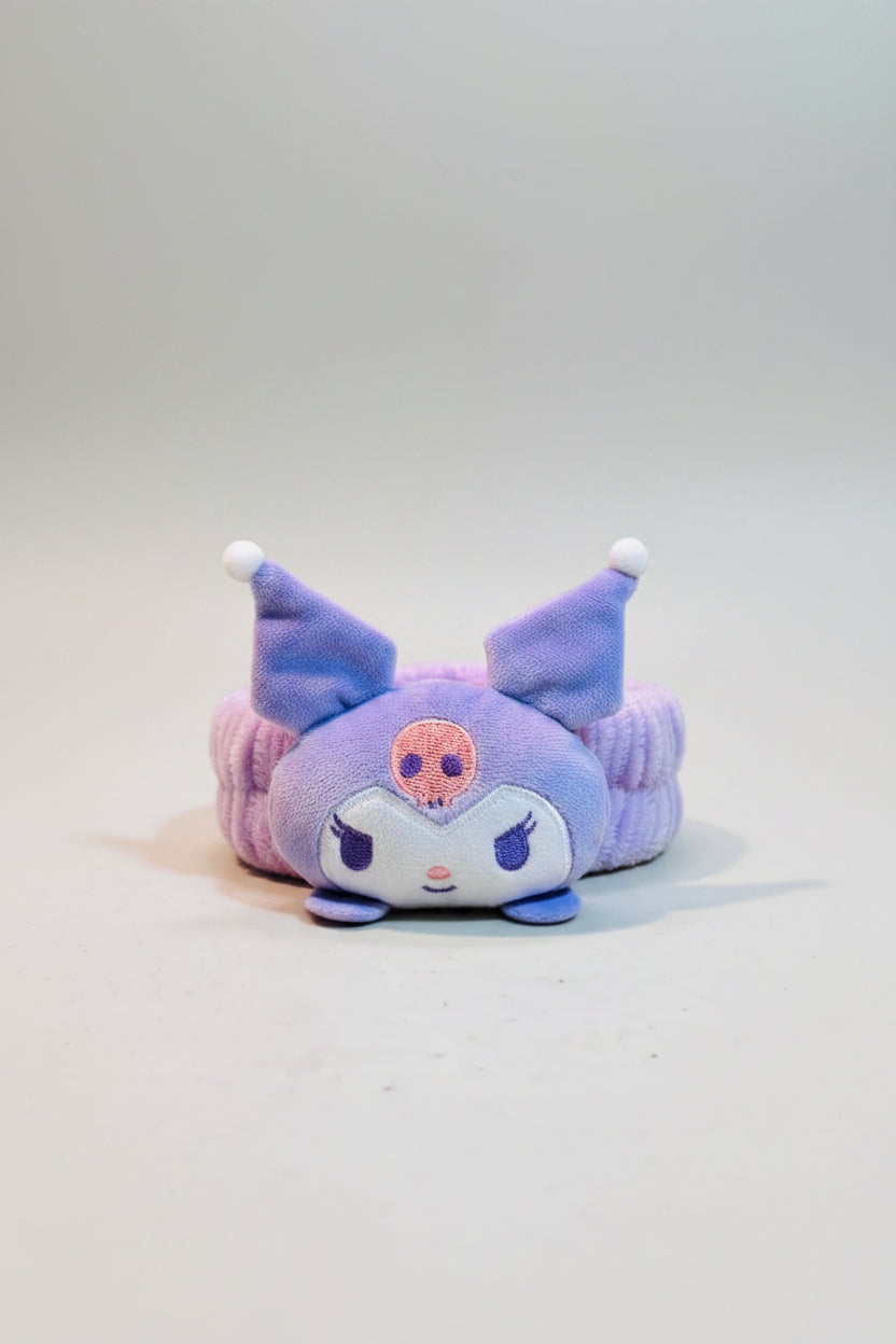 Spa Headband - Fluffy Kuromi Face - Kawaii - Purple