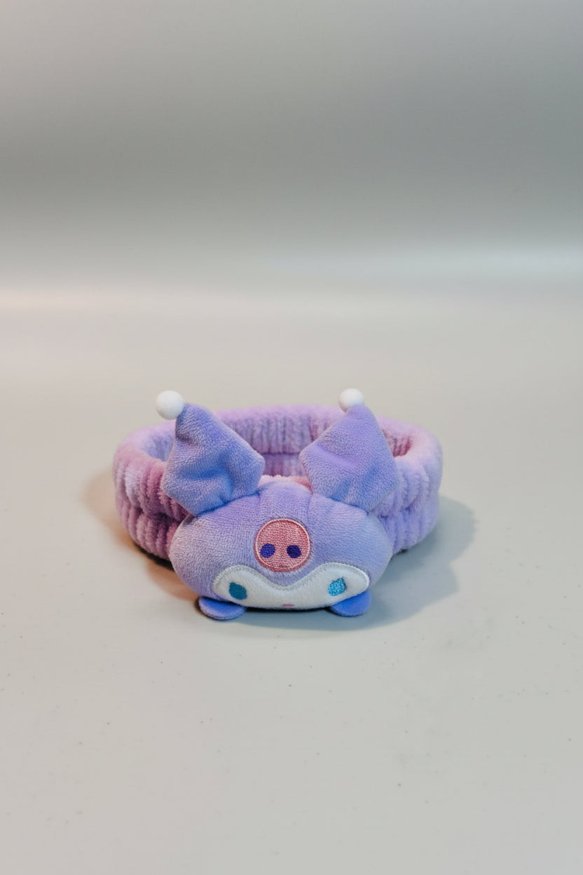 Spa Headband - Fluffy Kuromi Face - Kawaii - Purple