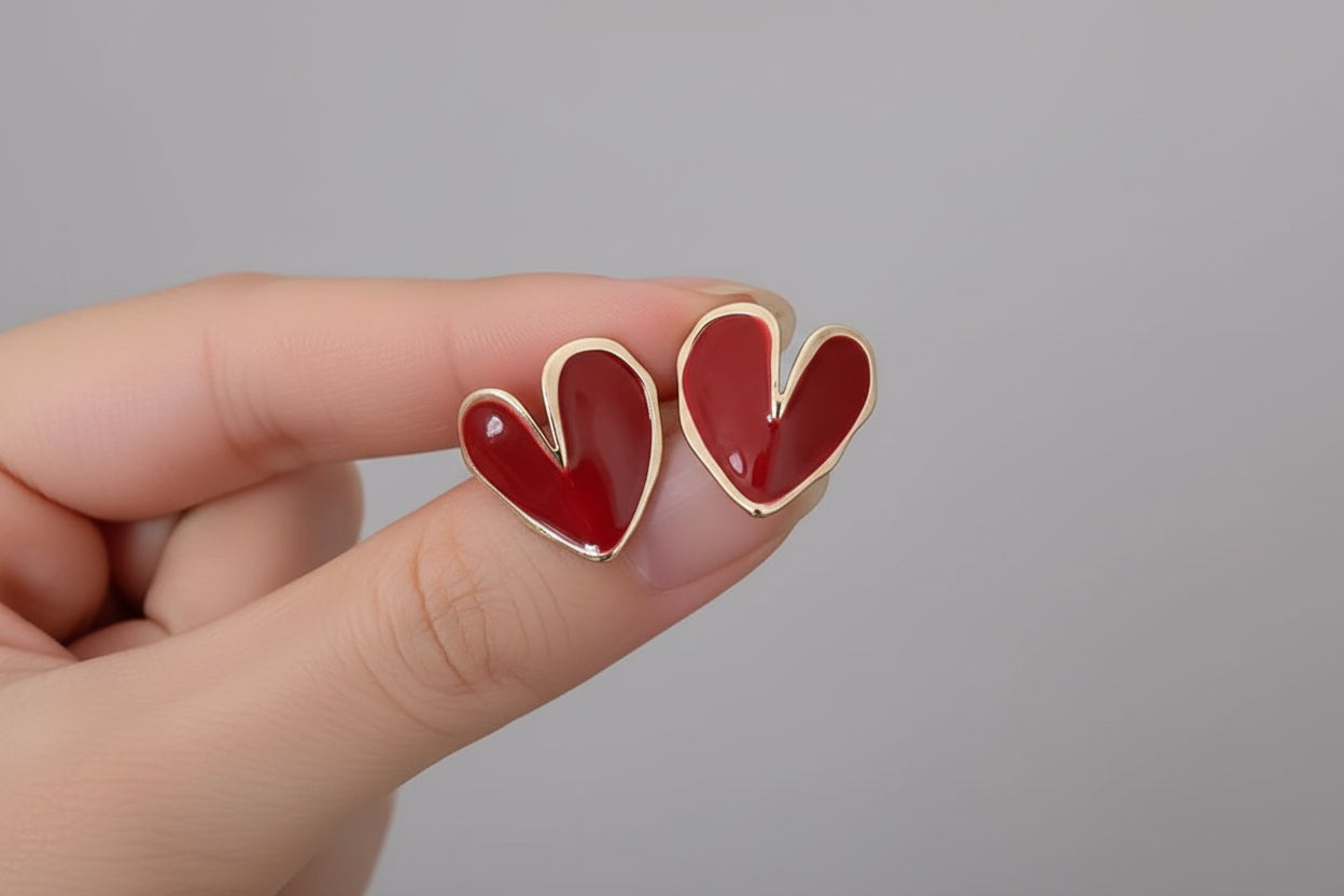 Elegant Red Heart Stud Earrings
