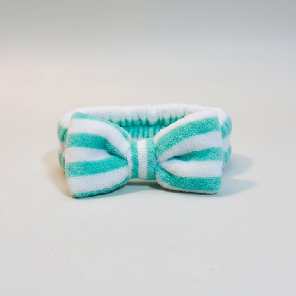 Spa Headband - Plush Green and White Stripes