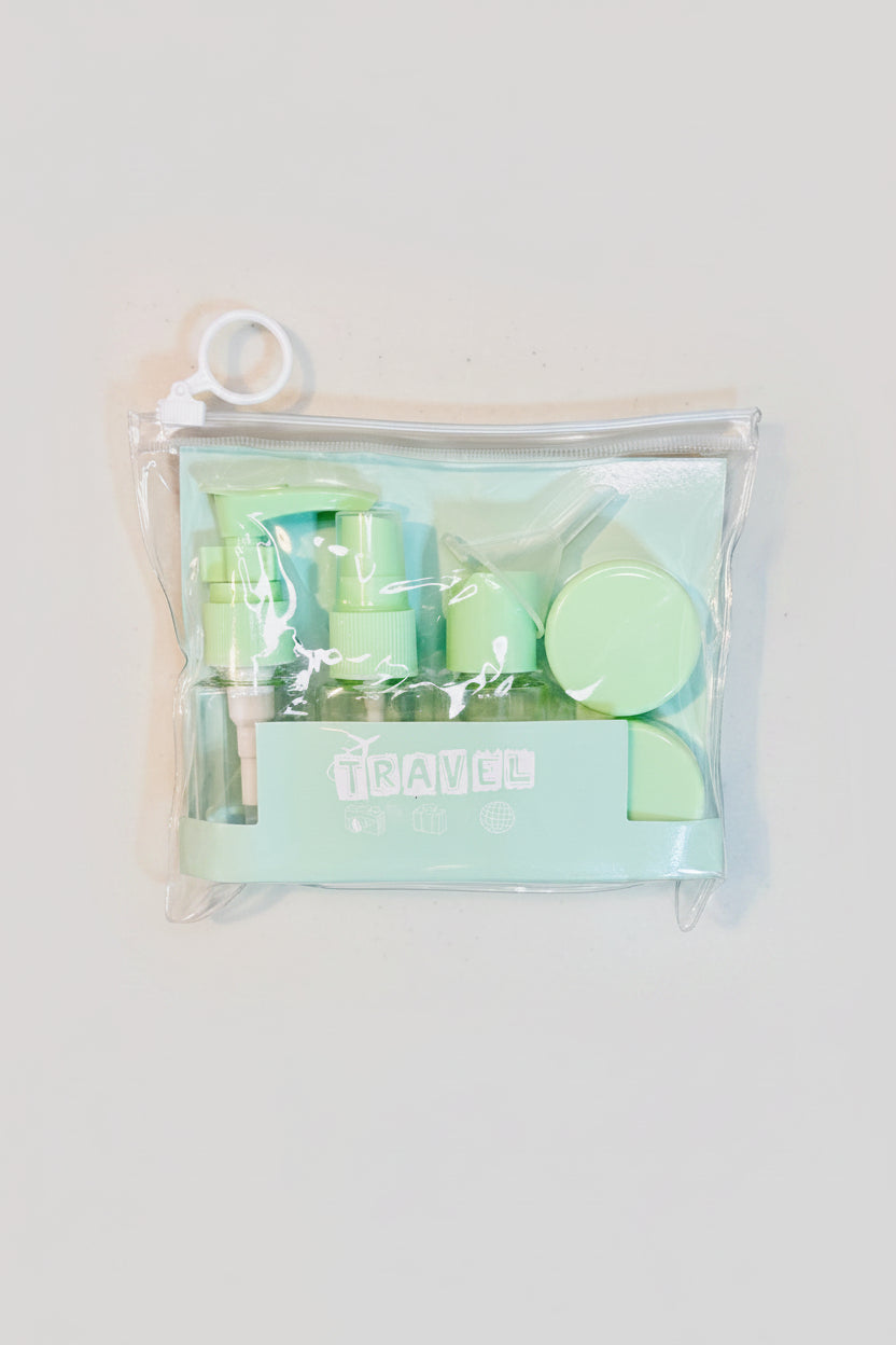 Travel Bottle Set - 5 Piece Set with Mixing Spoon & Funnel - Light Green