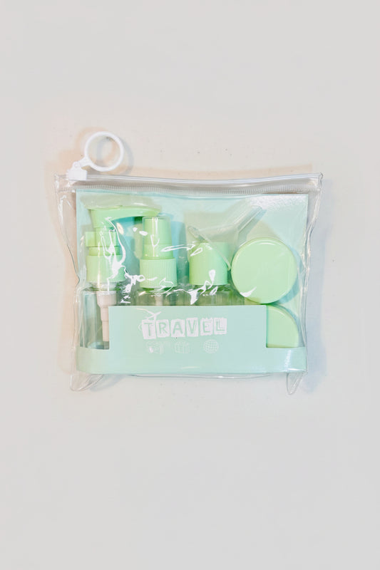 Travel Bottle Set - 5 Piece Set with Mixing Spoon & Funnel - Light Green
