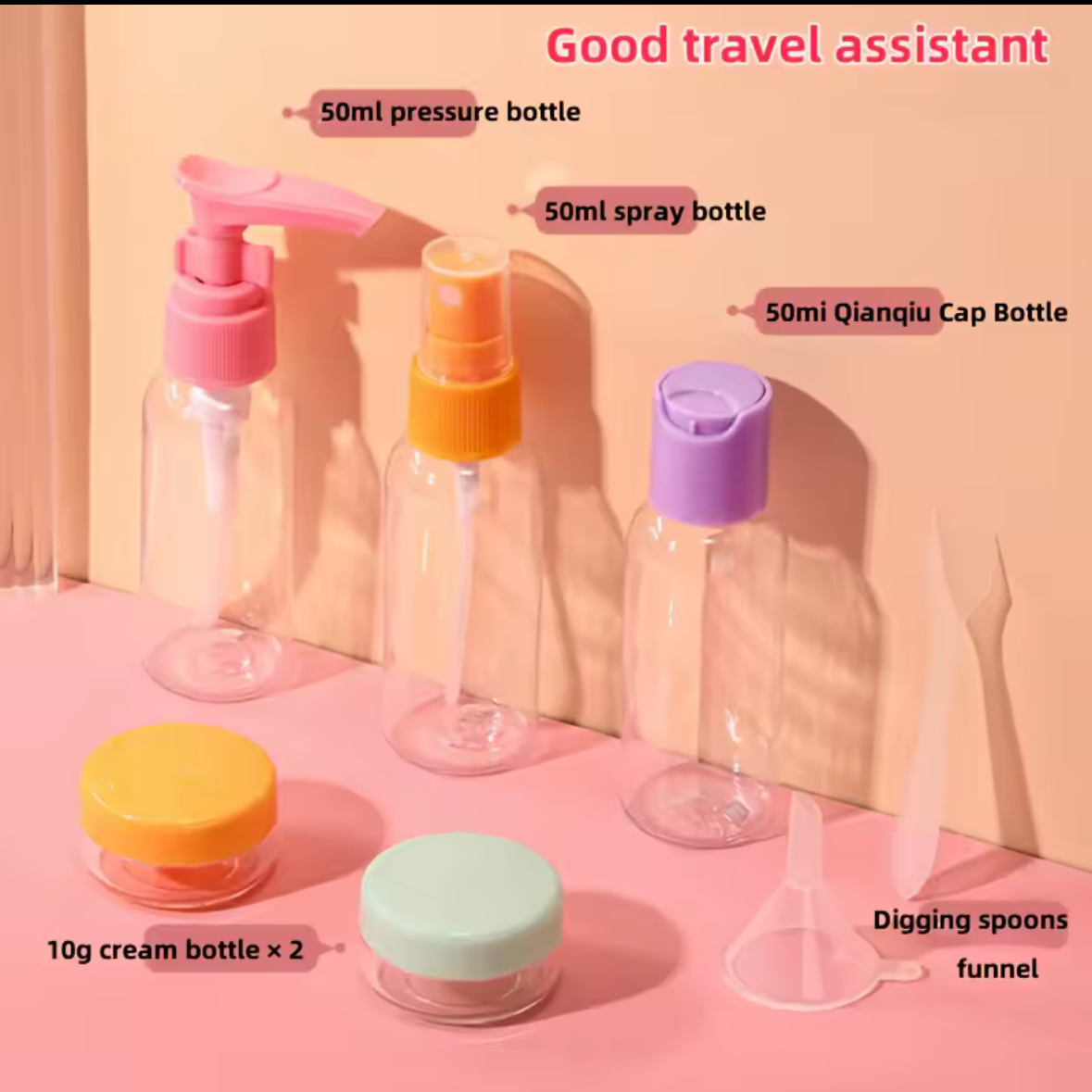 Travel Bottle Set - 5 Piece Set with Mixing Spoon & Funnel - Light Green
