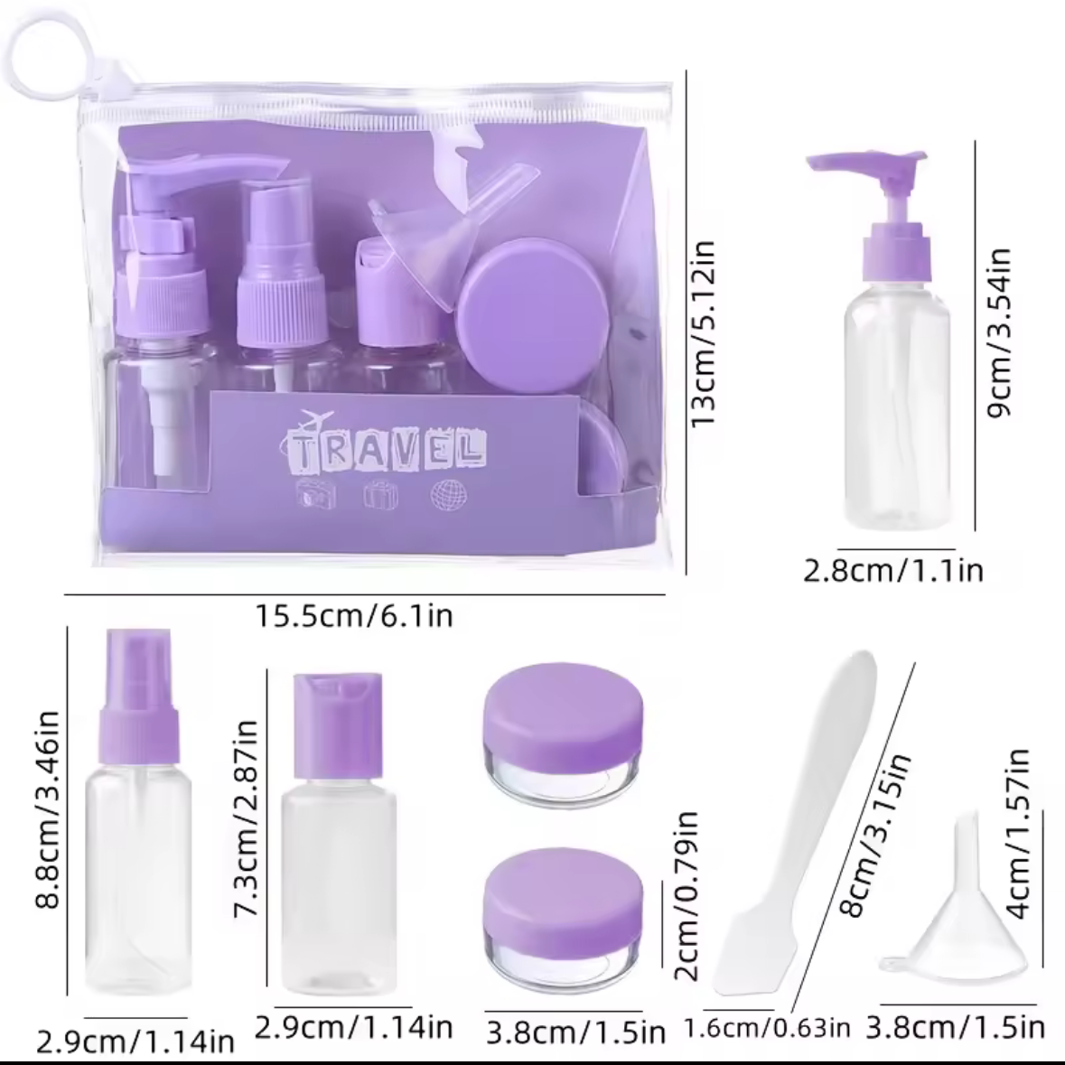 Travel Bottle Set - 5 Piece Set with Mixing Spoon & Funnel - Light Green