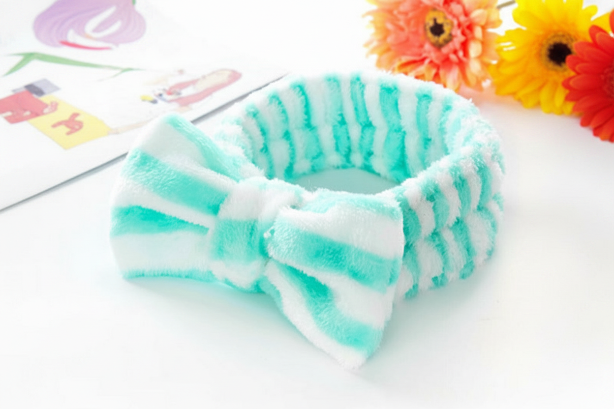 Spa Headband - Plush Green and White Stripes