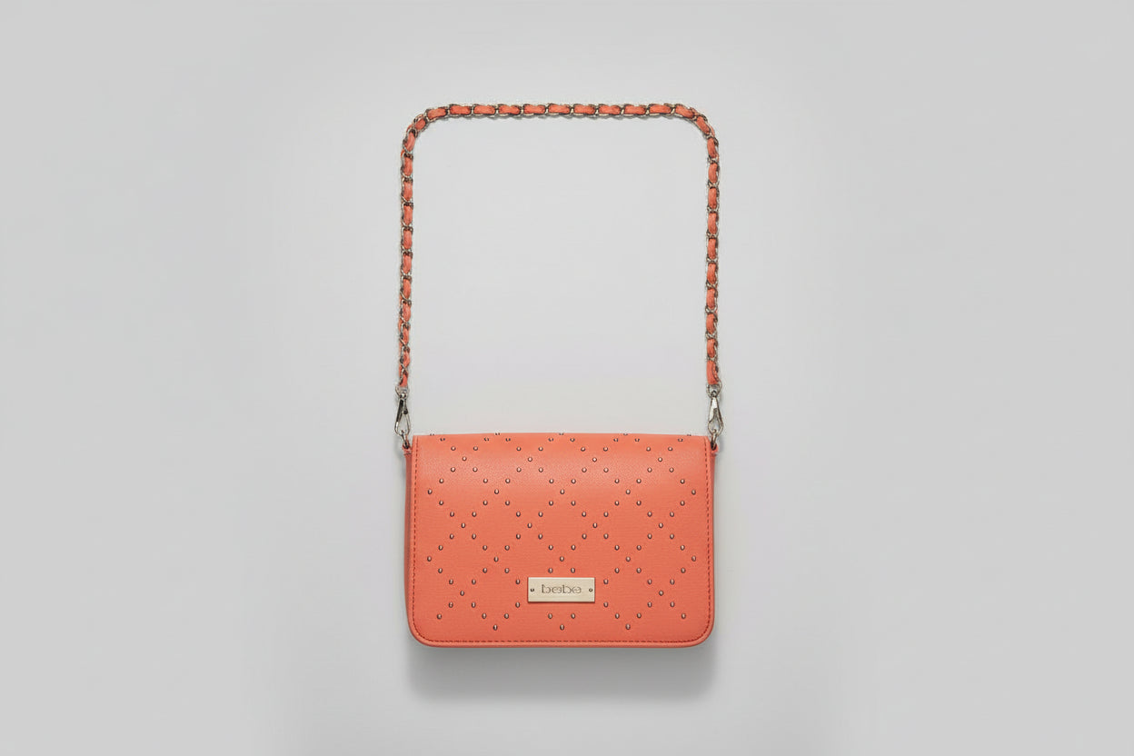 Cross Body Handbag - BeBe - Orange Studded Chain Strap - Previously Owned