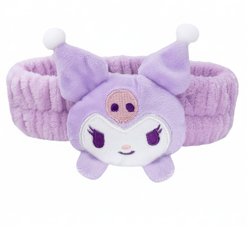 Spa Headband - Fluffy Kuromi Face - Kawaii - Purple