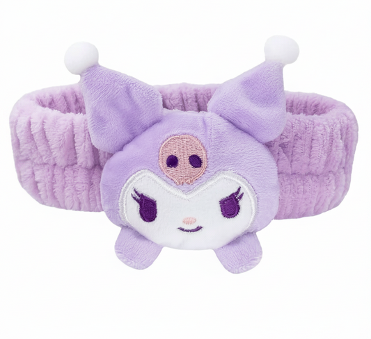 Spa Headband - Fluffy Kuromi Face - Kawaii - Purple