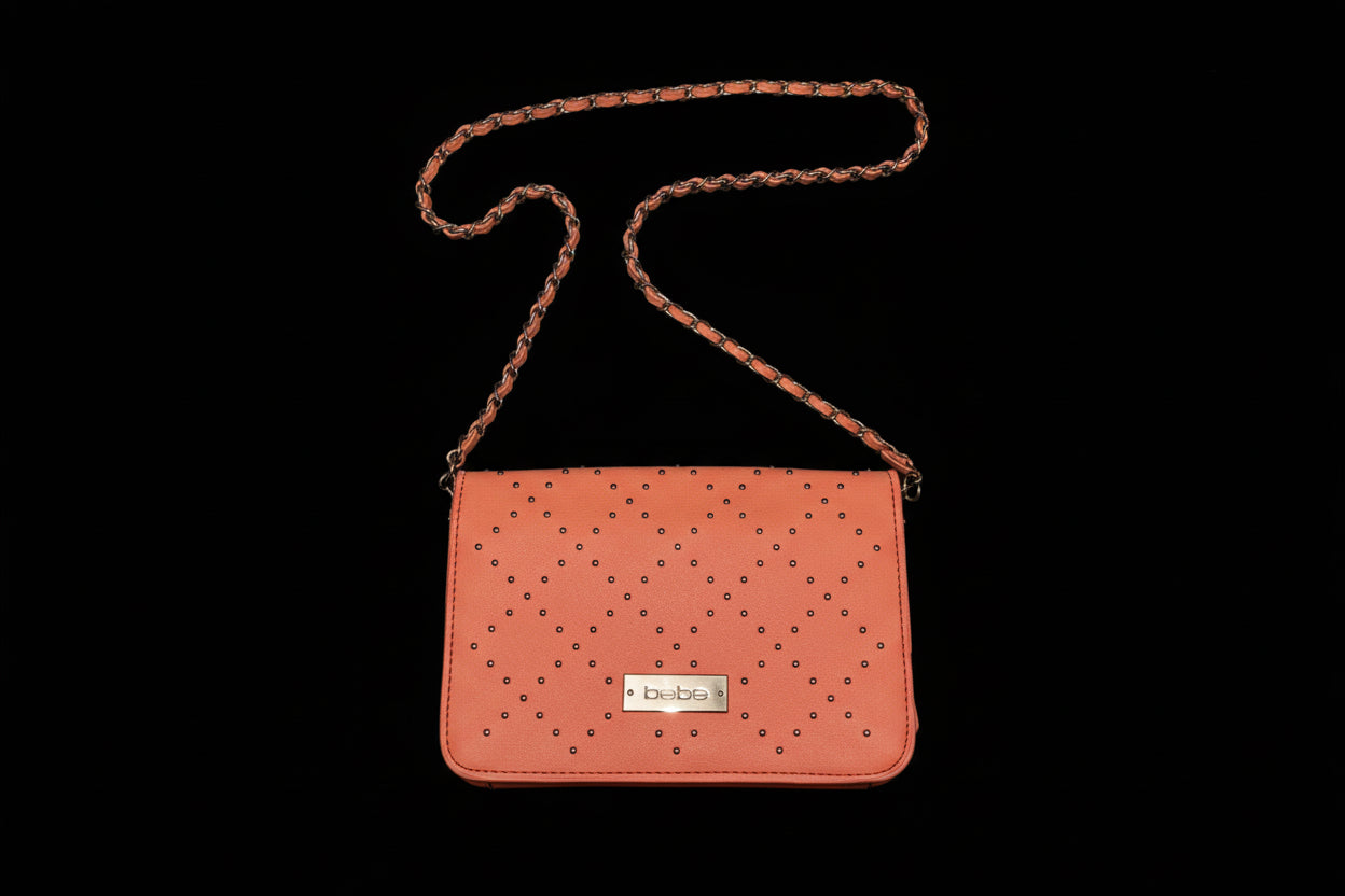 Cross Body Handbag - BeBe - Orange Studded Chain Strap - Previously Owned