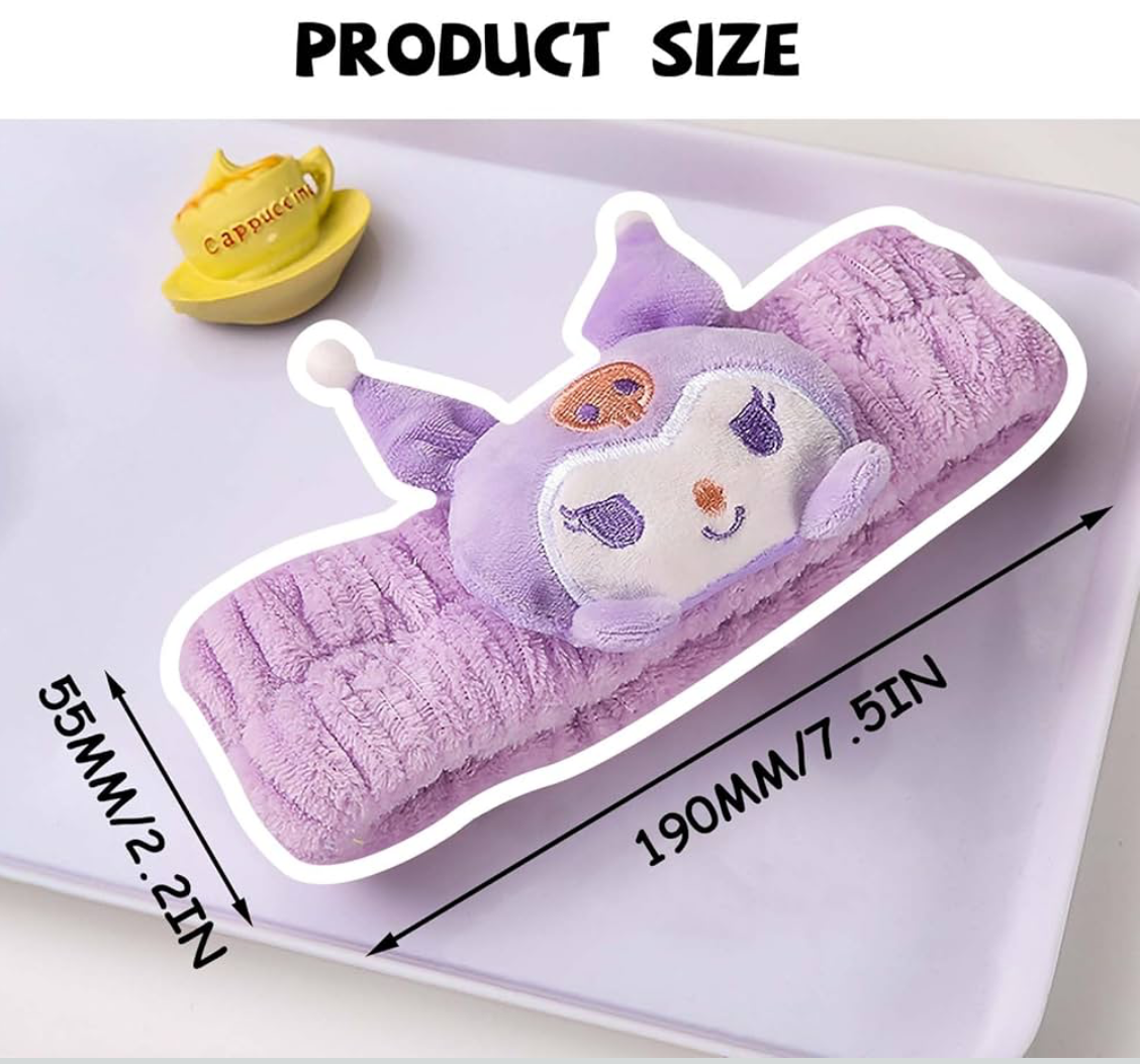 Spa Headband - Fluffy Kuromi Face - Kawaii - Purple