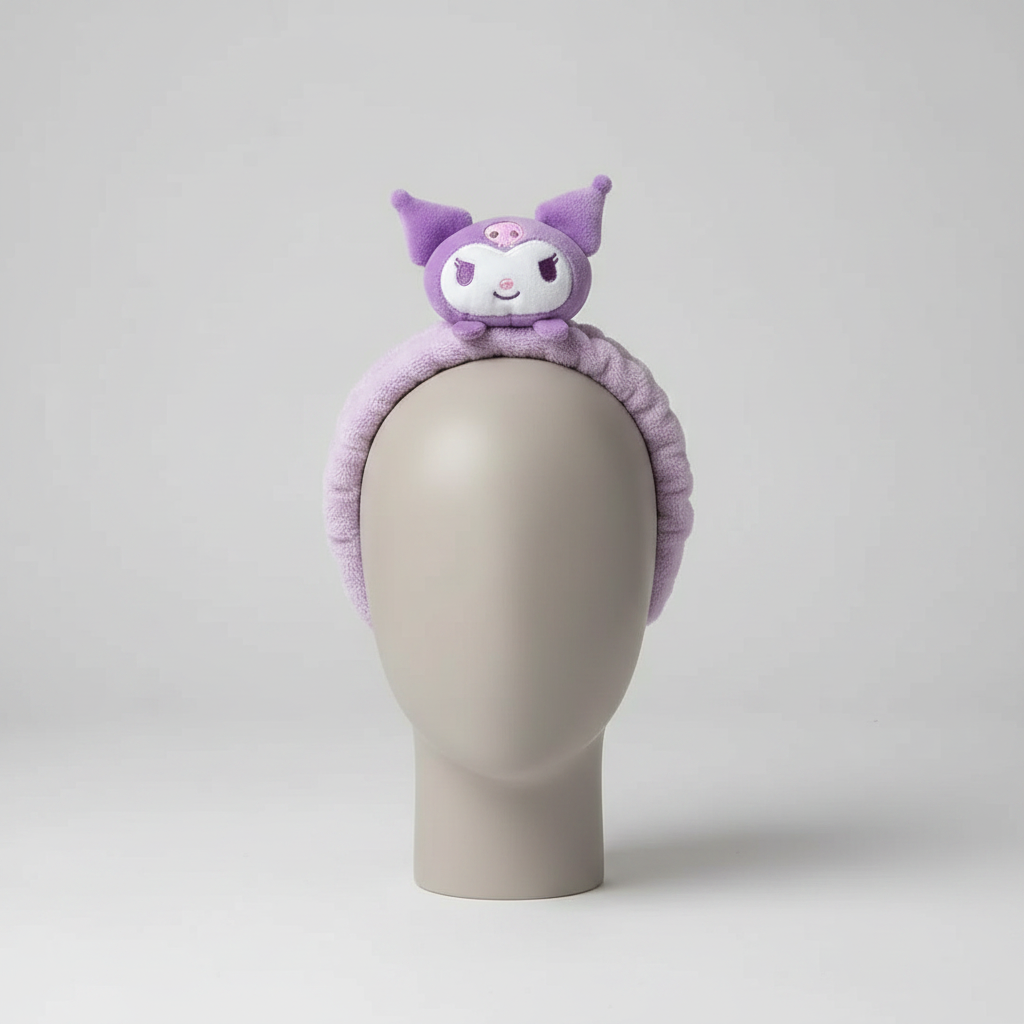 Spa Headband - Fluffy Kuromi Face - Kawaii - Purple