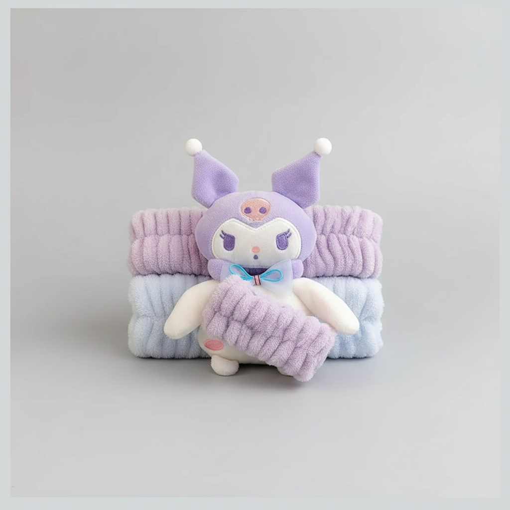Spa Headband - Fluffy Kuromi Face - Kawaii - Purple