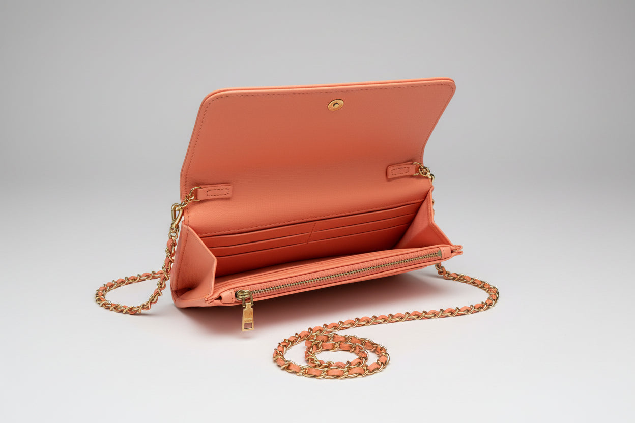 Cross Body Handbag - BeBe - Orange Studded Chain Strap - Previously Owned