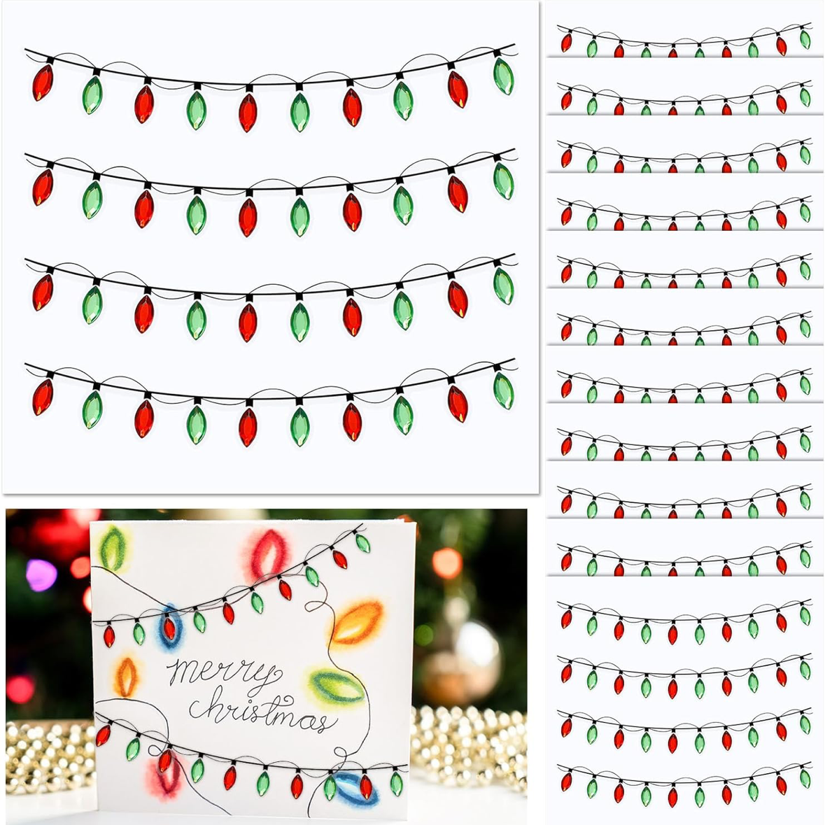 Stickers - Christmas Red & Green Jeweled Lights for Crafts