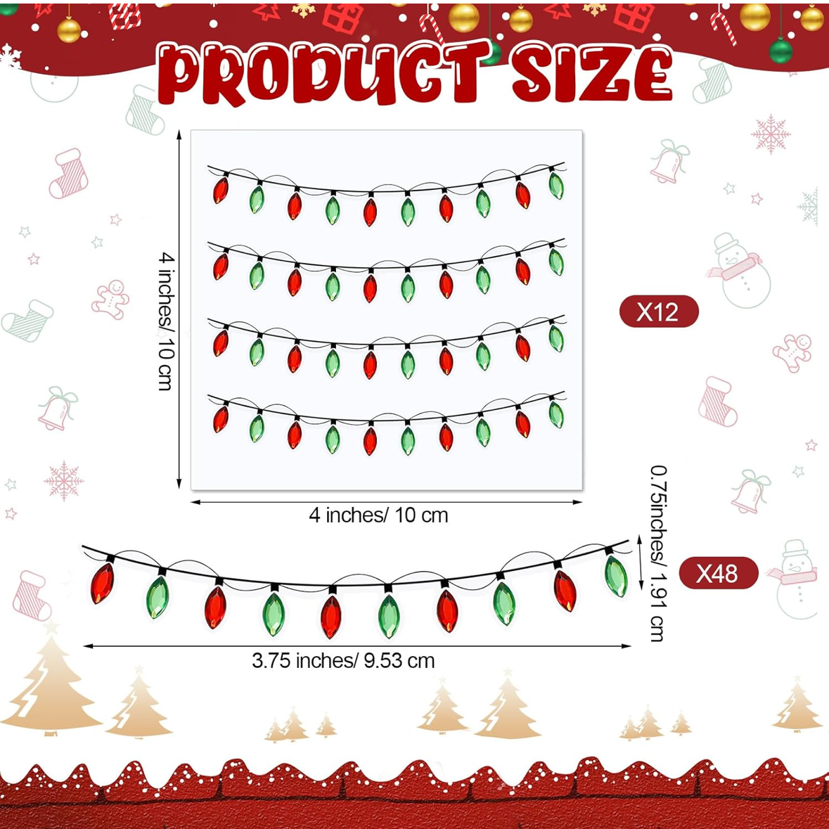 Stickers - Christmas Red & Green Jeweled Lights for Crafts