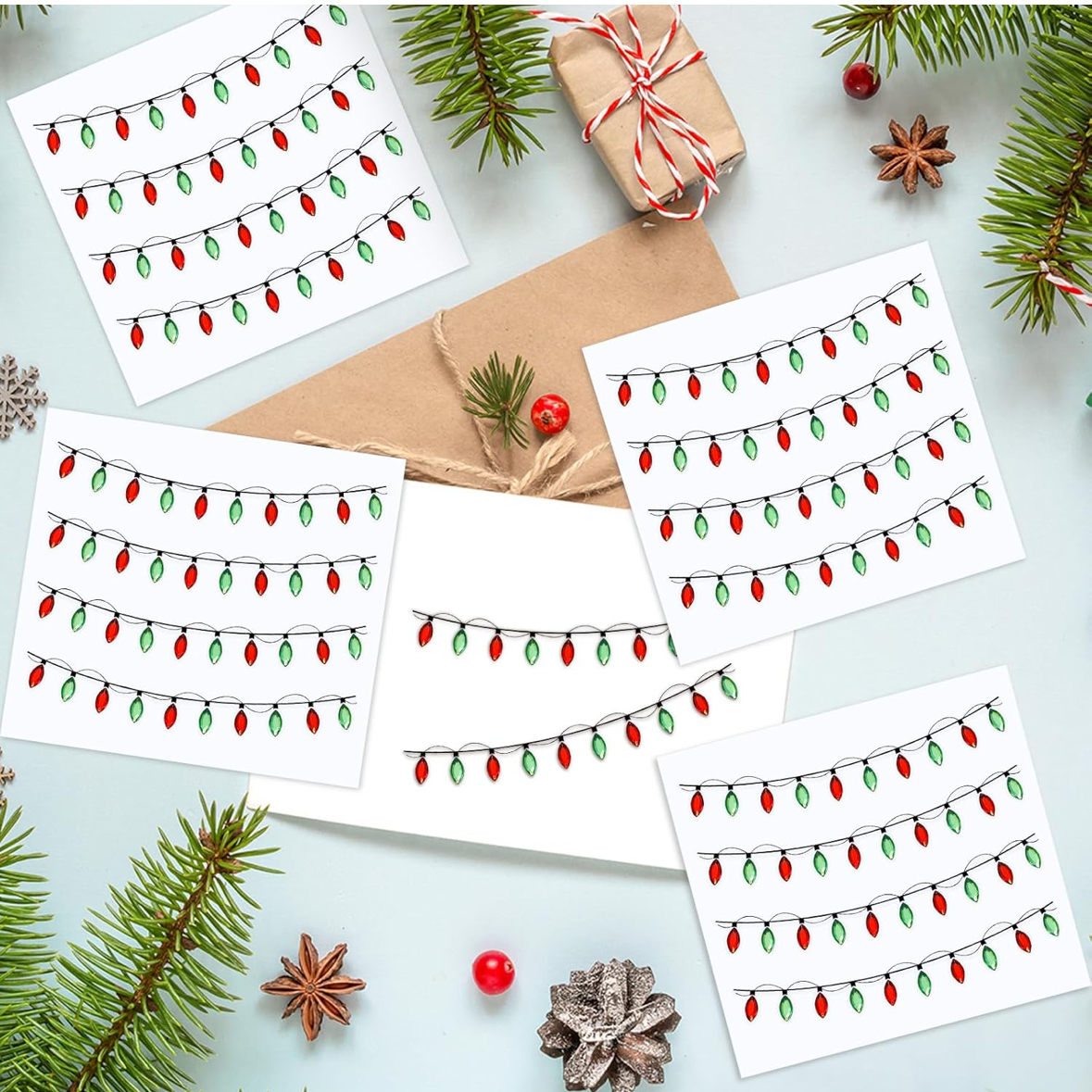 Stickers - Christmas Red & Green Jeweled Lights for Crafts