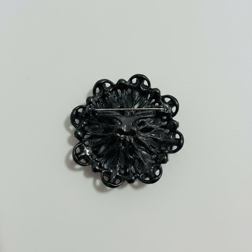 Brooch - Vintage - Turquoise Beads on a Dark Metal Filigree Design
